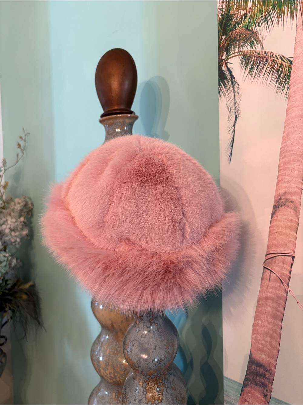 NWT Plush Faux Fur Pink Bucket Hat - Women's Fashion Accessory
